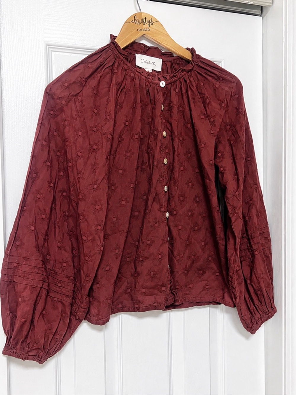 Cleobella Antonia Blouse XS Burgundy Rust Button Down Boho Peasant Top NWT
